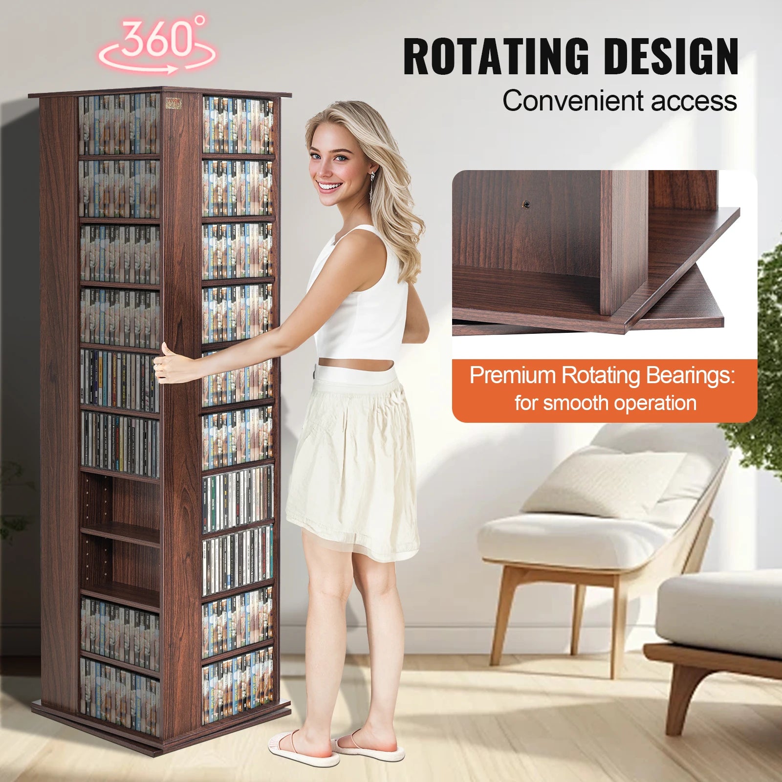SucceBuy Media Storage Cabinet Rotating Media Tower Protects And Organizes Music Movie Video Games CD or Memorabilia Collections