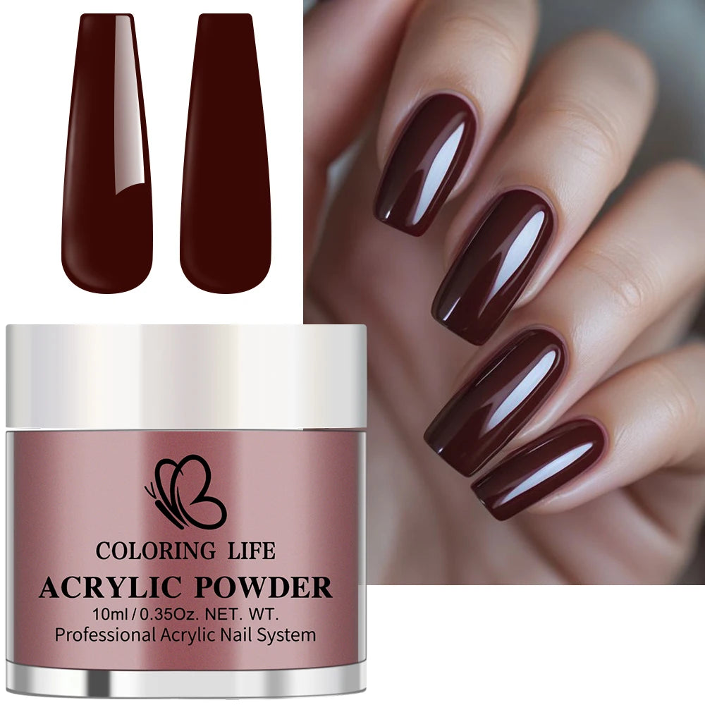 6Pcs/Set Burgundy Mocha Brown Nail Acrylic Powder Autumn&Winter Colors Nails Polymer for Nail Art Extension/Carving/Dipping Dust
