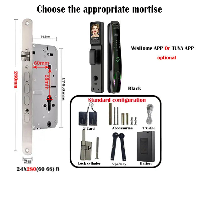 WISHome APP or Tuya App 3D Face Recognition smart Door Lock Unlock Digital Smart Lock Fingerprint Key Card Nfc Phone Unlock Lock