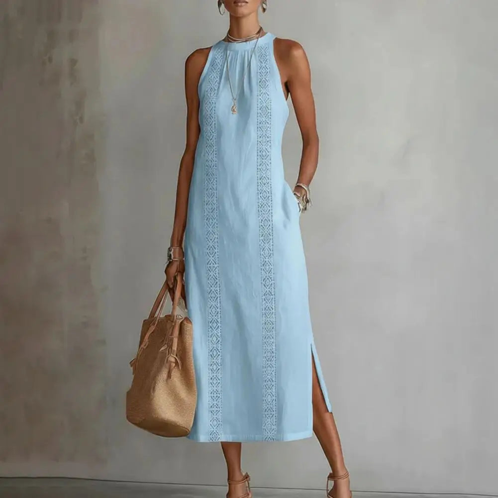 2026 Summer Dress for Women Sleeveless Crew Neck Tunic Tank Dress Casual Loose Boho Beach Side Split Sundress Summer Outfit
