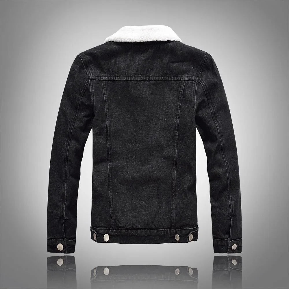 Autumn/Winter New Fashion Solid Color Lamb Wool Denim Jacket Men's Casual Thick Warm High Quality Plus-Size Jacket M-3XL