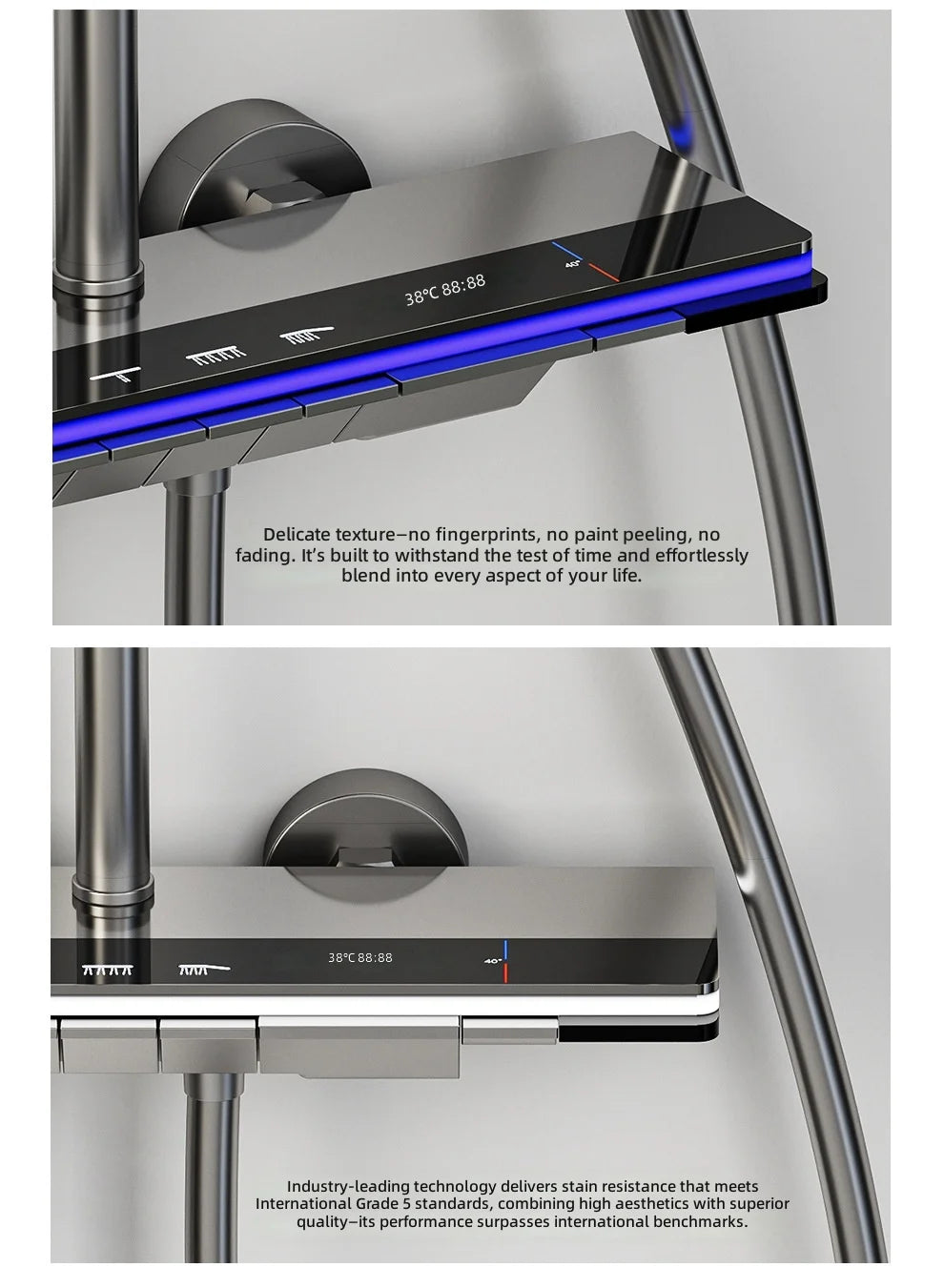 Shower Set, Thermostatic LED Display, Piano Key Pressurized Nozzle, Bathroom Home Decor, Water Saving Faucet System