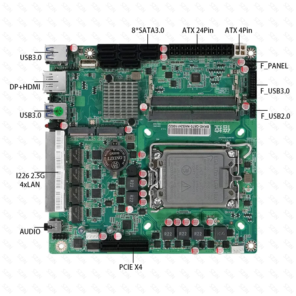 NAS Set Q670 MINI ITX Motherboard CPU Combo vPRO with 12-14th Core DDR5 16-32G 4800MHz Support 2xM.2 NVME 8xSATA3.0 Home Server