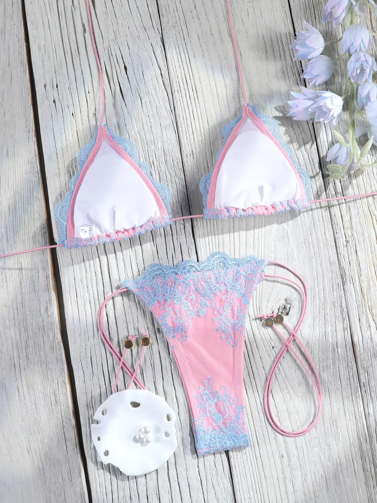 Miyouj Bandage Bikini Sets Triangle Bathsuits Low Waist Bathwear Solid Color Swimwear Women's Swimsuits High Cut Two-Piece Sets