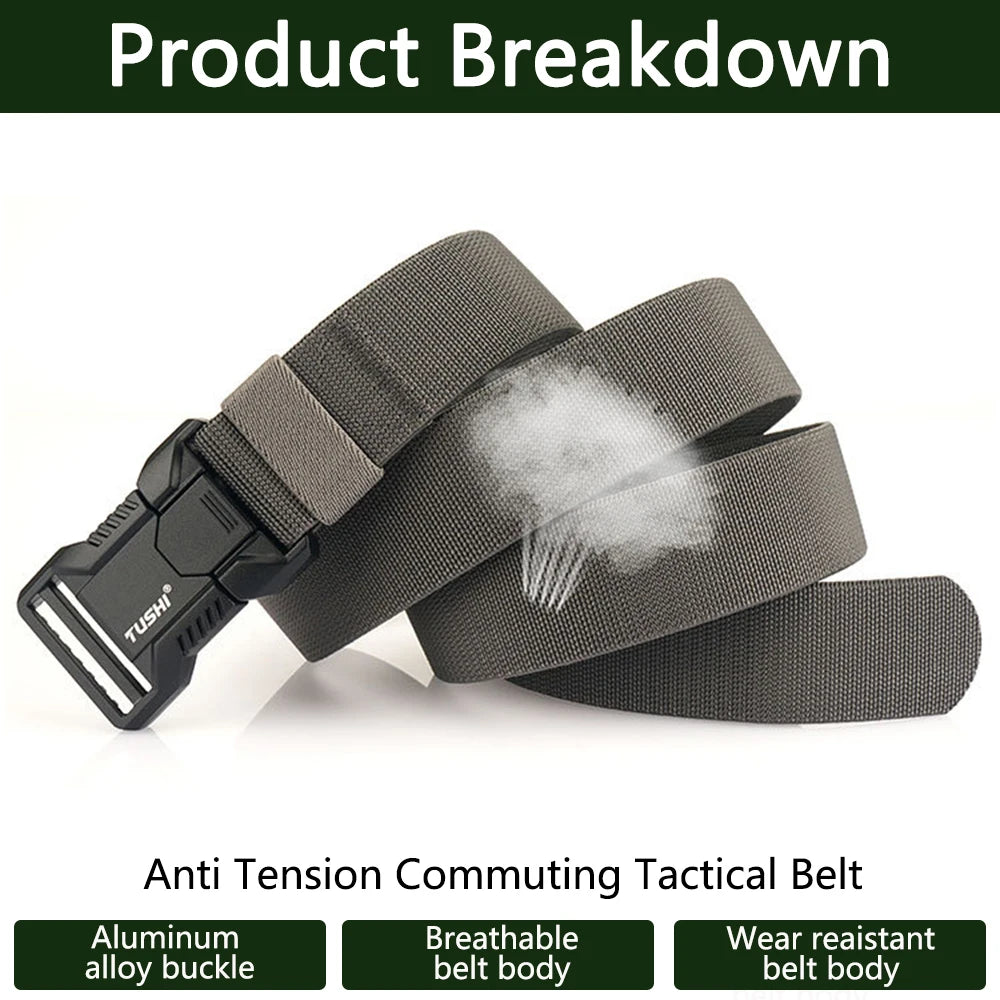 TUSHI Luxury Metal Quick Release Pluggable Buckle Belt For Men Durable Elastic Tactical Belts Cowboy Outdoor Stretch Work Belt