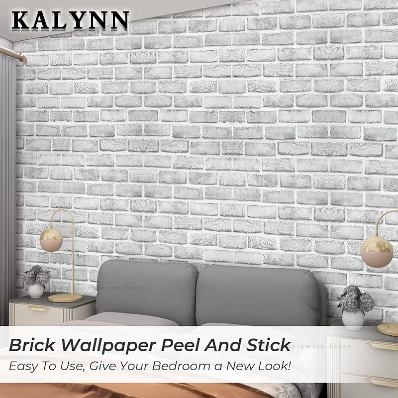 Brick Wallpaper Peel and Stick Self-Adhesive Wall Paper Grey Brick Contact Pape for Bedroom Living Room Decoration DIY Stickers