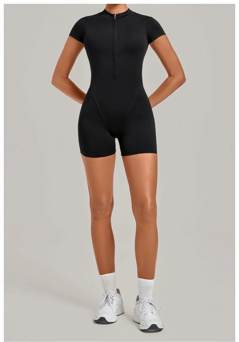 Women's Seamless Yoga Jumpsuits Sports Fitness Hip-lifting Short-sleeved Backless Training Workout Gym Shorts One-piece