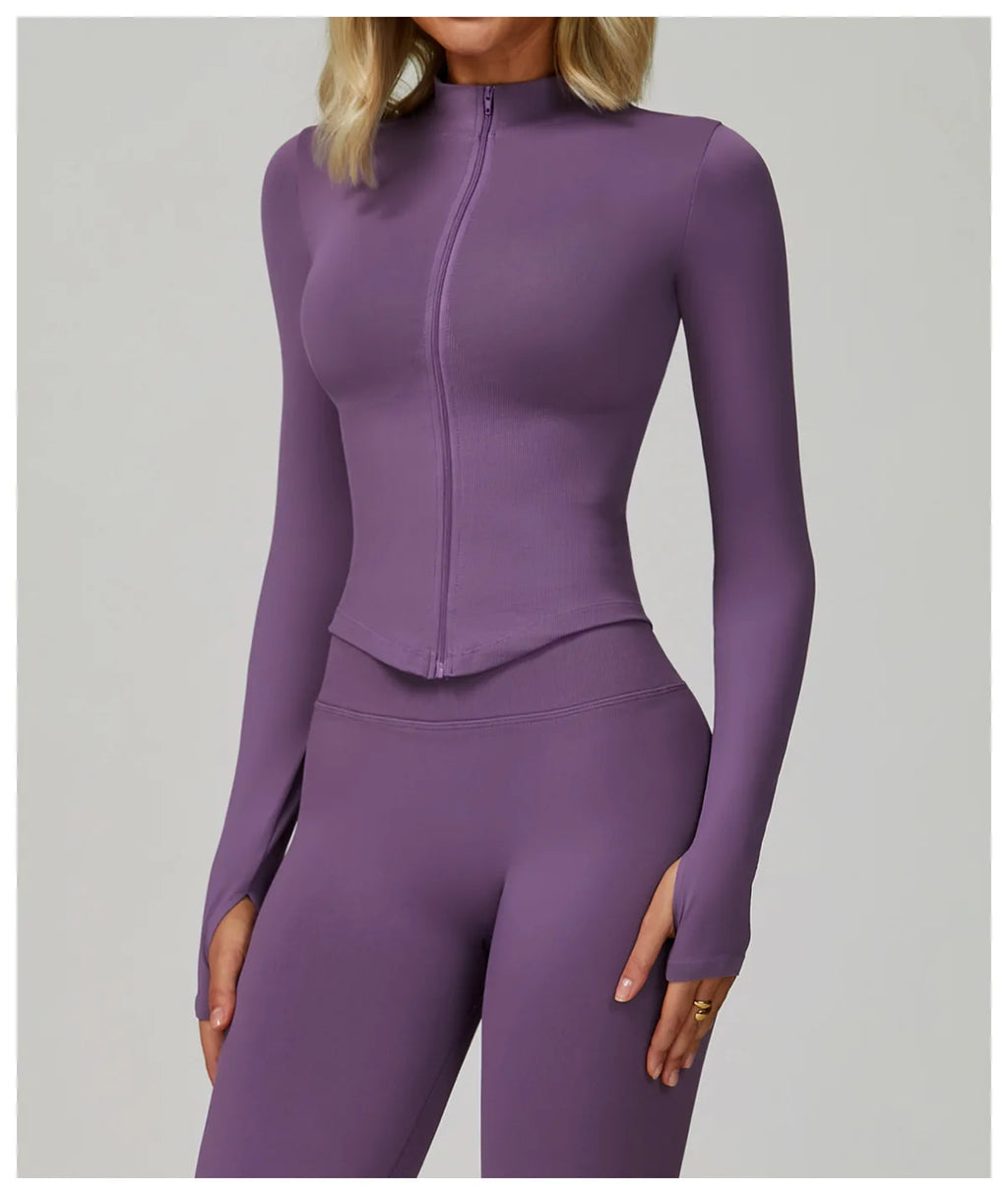 Zipper Yoga Shirts For Women Long Sleeve Seamless Fitness Running Gym Jacket Workout Dry Fit Breathable High Elastic Sports Top