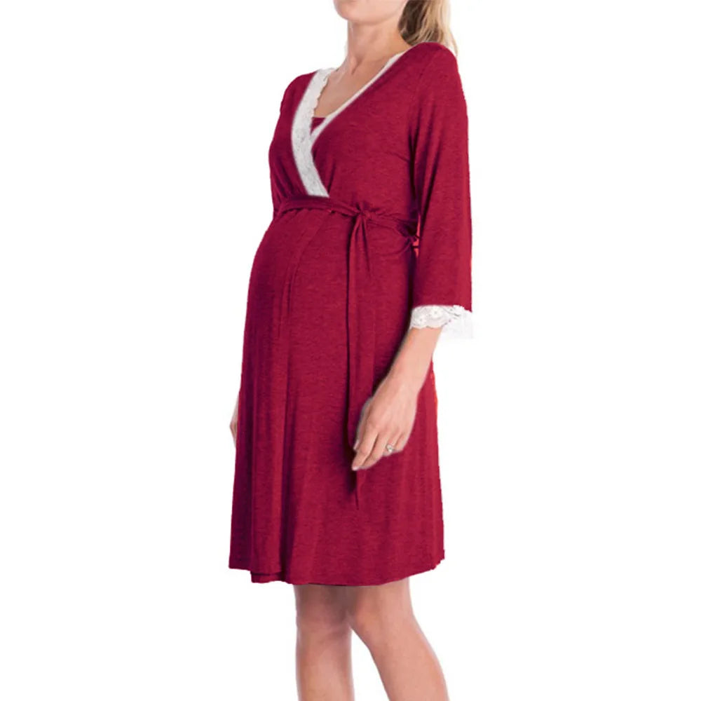 Fashion Maternity Dress Ruffled 3/4 Sleeve Nursing Robe Pajamas Hot Sale
