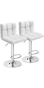 Furmax Set of 2 Modern PU Leather Swivel Adjustable Hydraulic Bar Stools White