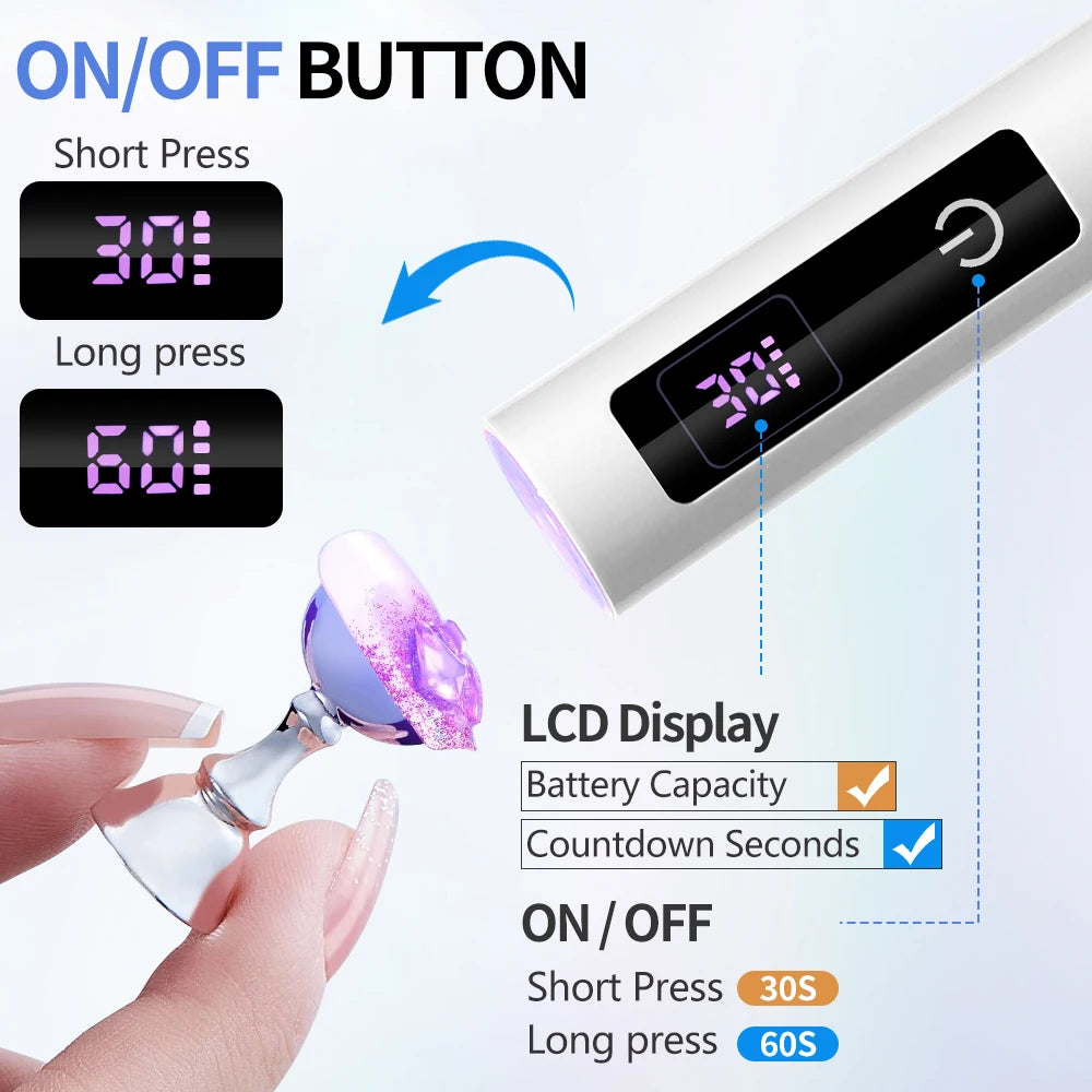 Mini UV Light Cure Nails Lamp with Stand Handheld UV Light with Display for Gel Nail Rechargeable USB Nail Dryer for Fast Curing
