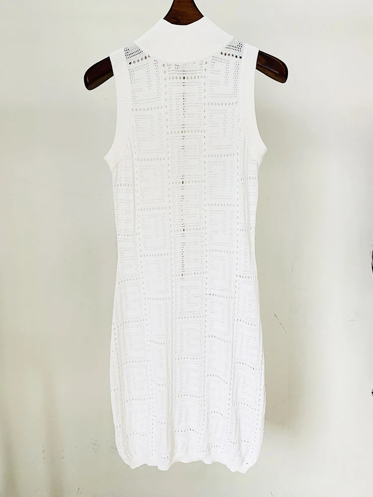 HIGH STREET Newest 2026 Summer Fashion Designer Sleeveless Hollow Out Monogram Knitted Tank Dress