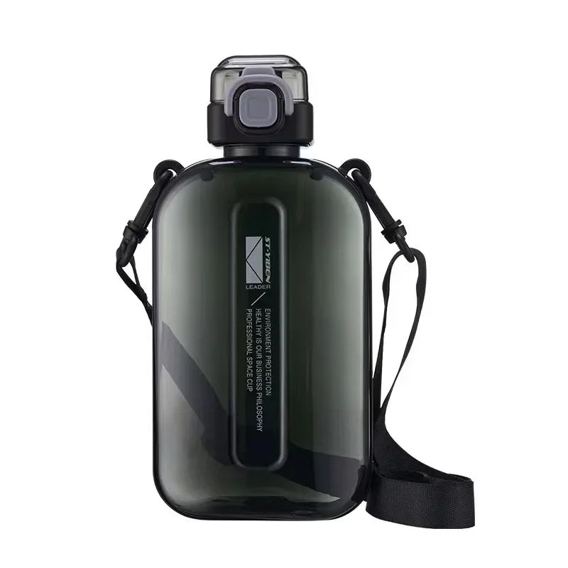 750ML Flat Square Transparent Portable Travel Water Bottle Adjustable Strap Elegant Slim Design for Sports Camping