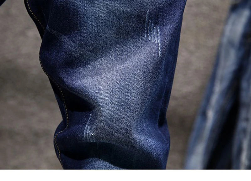 Elastic Fashion Jeans Men Ripped Vintage Slim Denim Pants Hip Hop Distressed Frayed Fashion Men's Clothing Pants