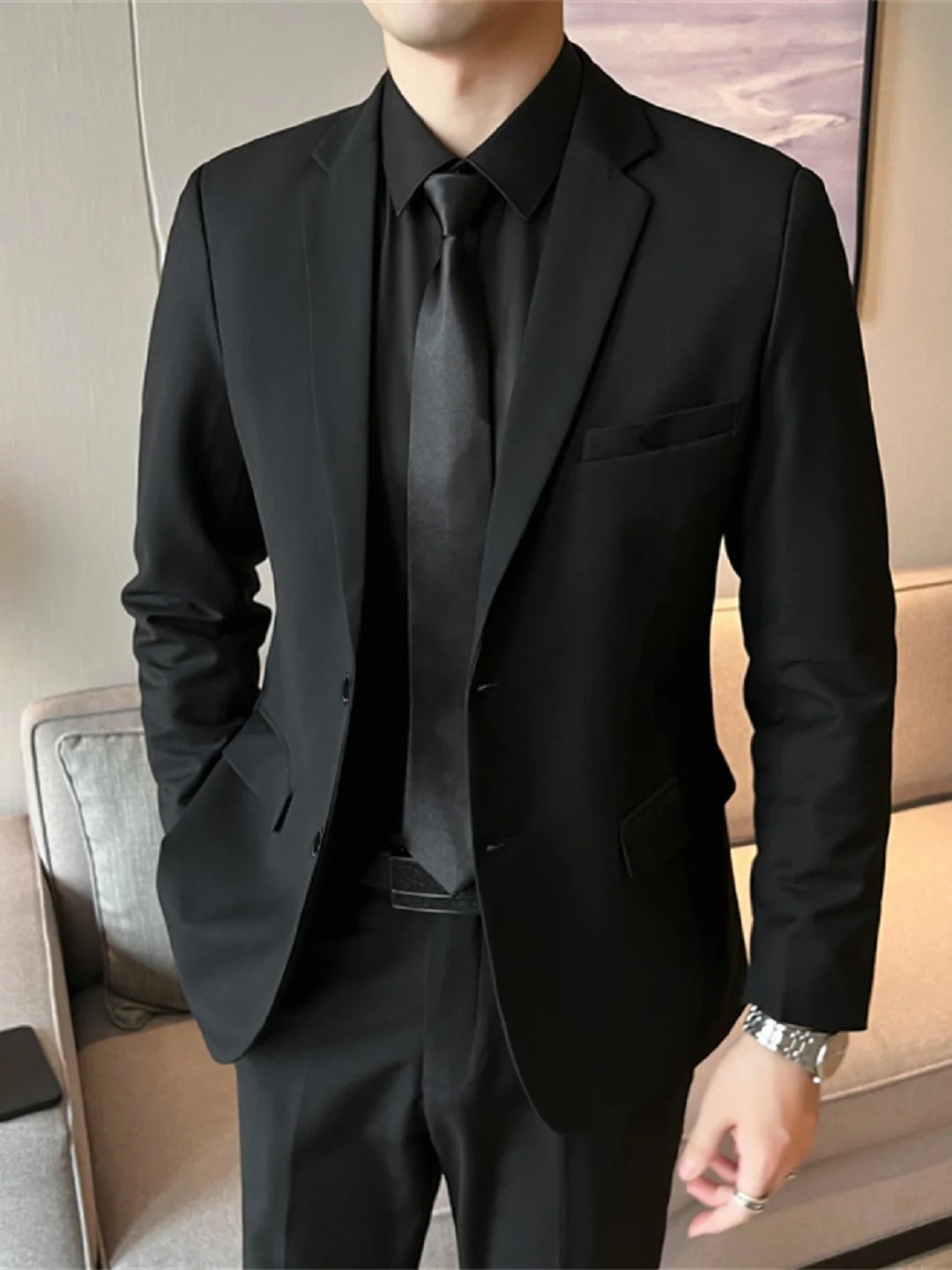 Black Casual Business Tailored Men's Jacket Youth Large Size Single Piece Wedding Groomsmen Suit Standard Fit Professional Style