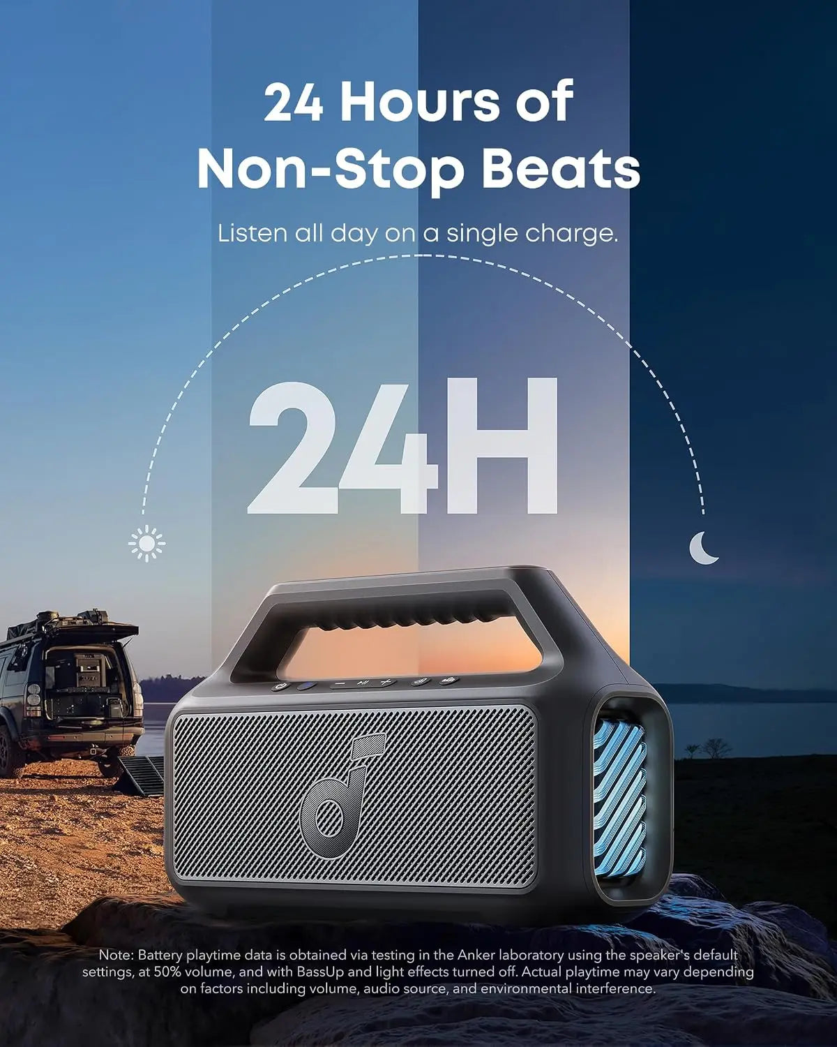 Boom 2 By Anker, Outdoor Speaker, 80W, Subwoofer, BassUp 2.0, 24H Playtime, IPX7 Waterproof, Floatable, RGB Lights, USB-C