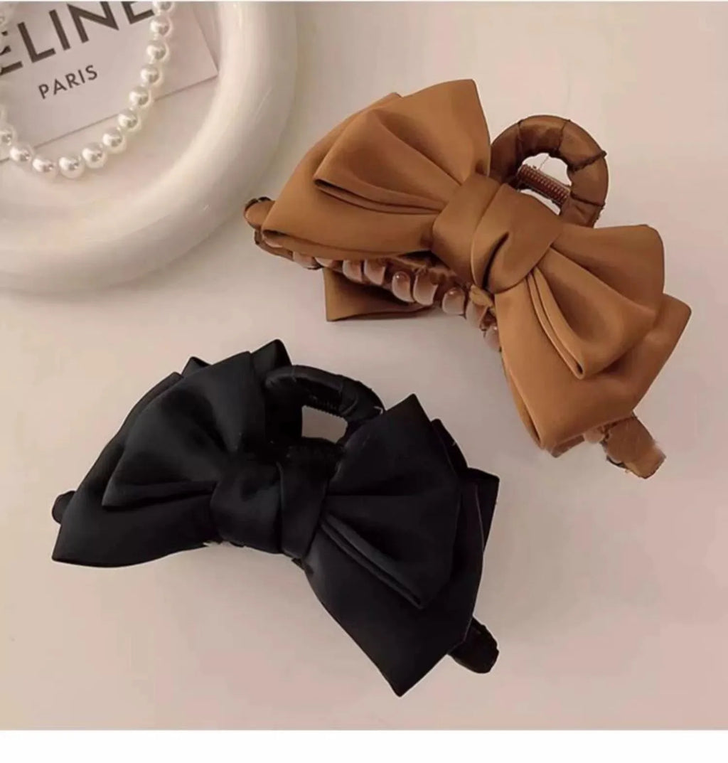 FENGCHE Bow Hairclaw Elegant Temperament Satin Grab Hair Accessories Shark Clip on The Back of The Head Hair Claw Clip