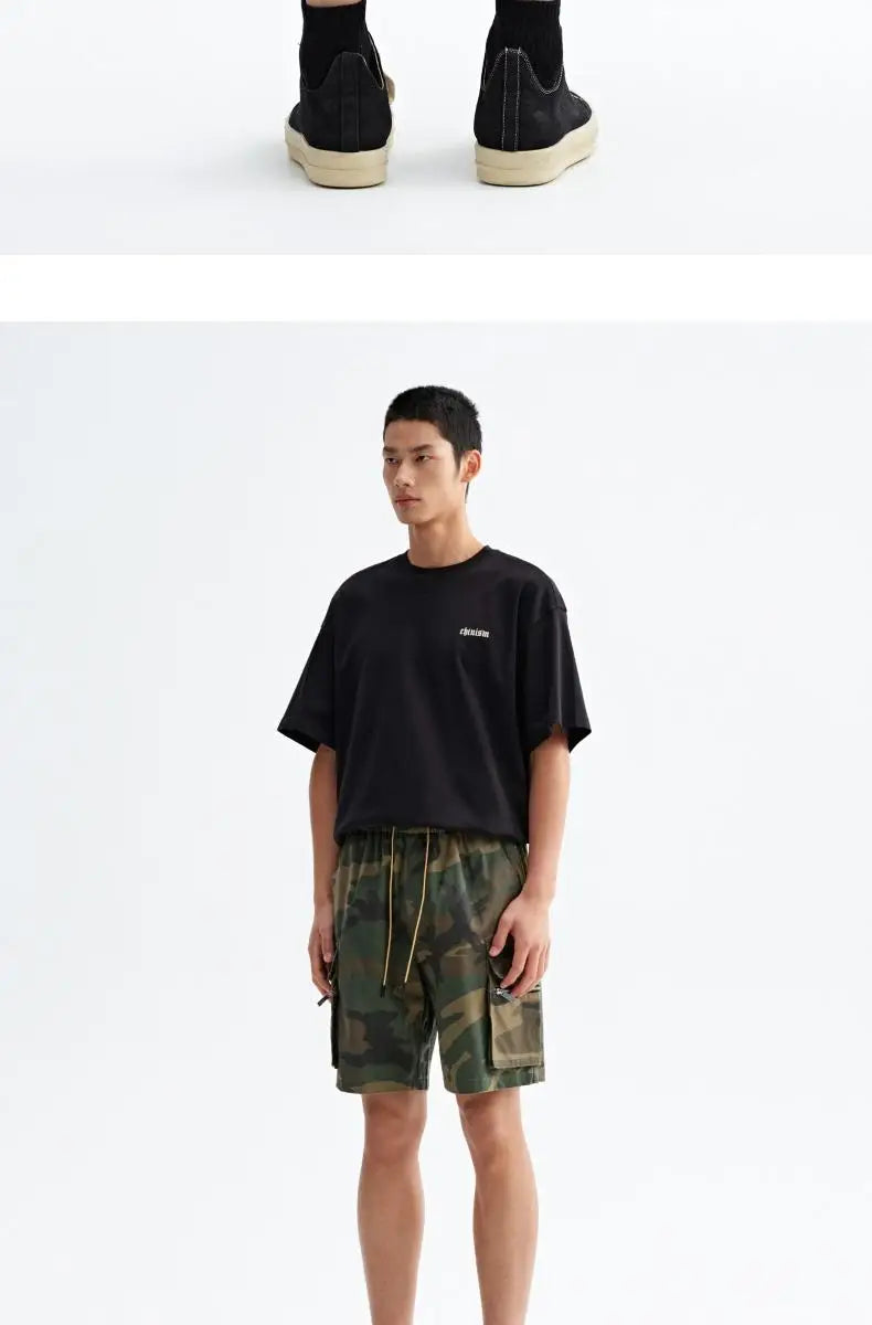Mr. WH Camouflage Workwear Shorts Men's American Trendy Brand Casual Drawstring Sports High Street Straight Five-Quarter Pants