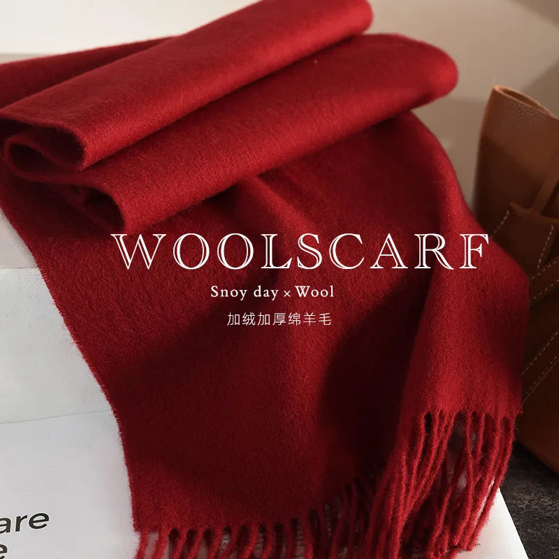 High Quality 100% Wool Muffler Classic Simple Solid Men Women Scarf Fall Winter Thick Casual Shawl Male Female Tassel Scarves