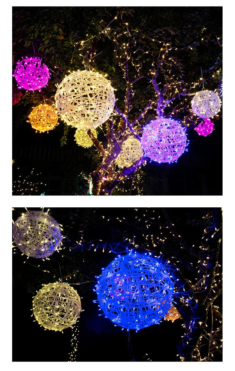 Christmas Festoon Rattan Ball LED Light Ramadan Outdoor Hanging Lamp Fairy String Light for Holiday Wedding Party Decoration