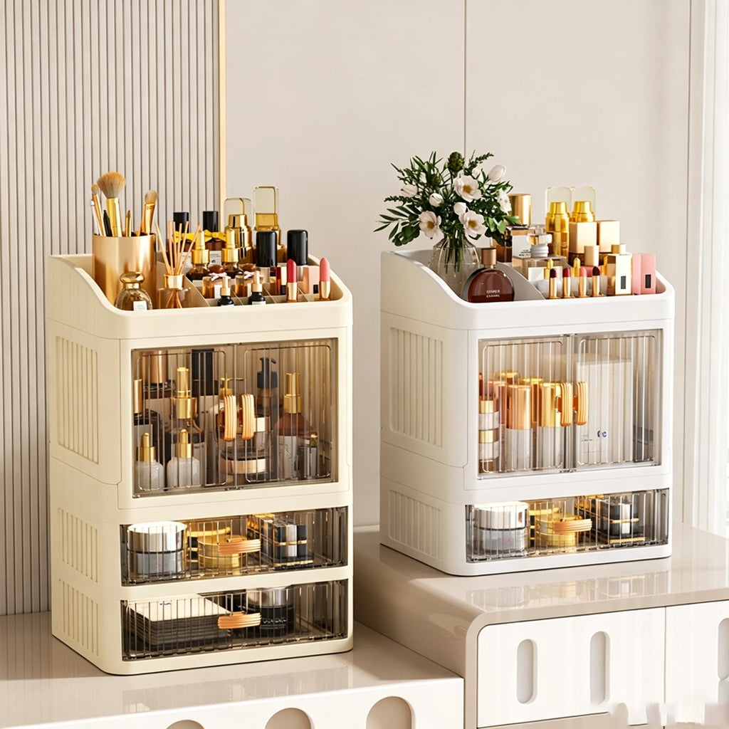 Makeup Drawer Organizer with Divided Compartments, Suitable for Dressing Table/Bathroom, for Organizing and Storing Household Items on the Desktop, Dust-Proof and Easy to Clean, Simple White Design, Stackable Makeup Drawer Bo