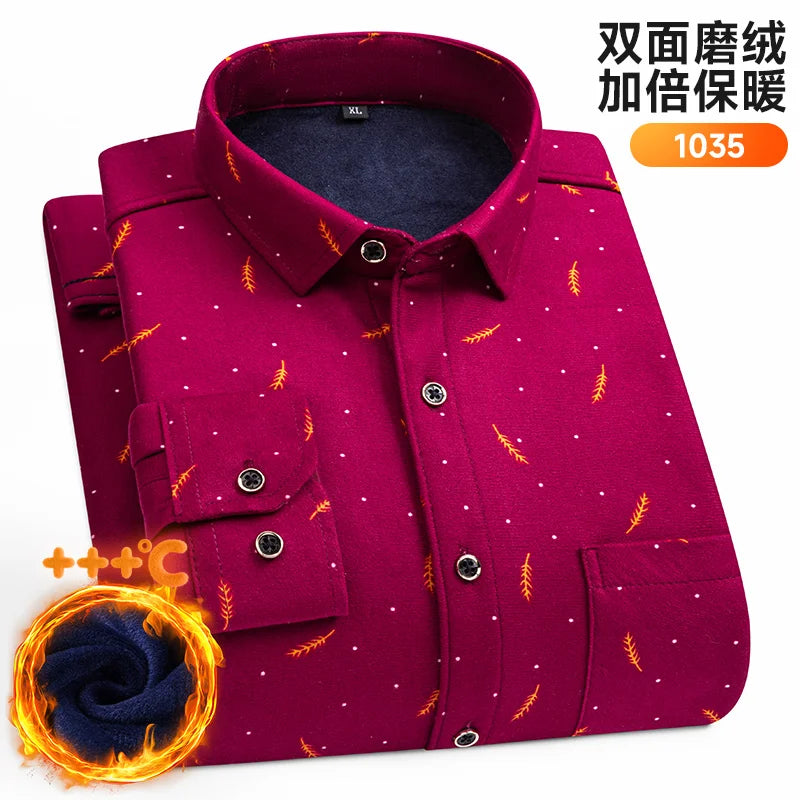 Men's Long-Sleeved Shirt Thickened Warm 7XL8XL Plus Size Autumn/Winter Casual No-Ironing Comfortable Double-Sided Fleece Top