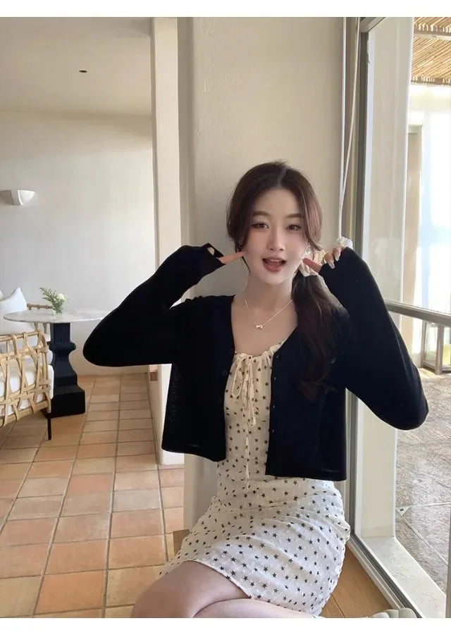 Sweaters Knitted Sweater Women Cardigans New Long Sleeve Sueters De Mujer V-Neck Black Knit Sweater Cardigan Women Tops