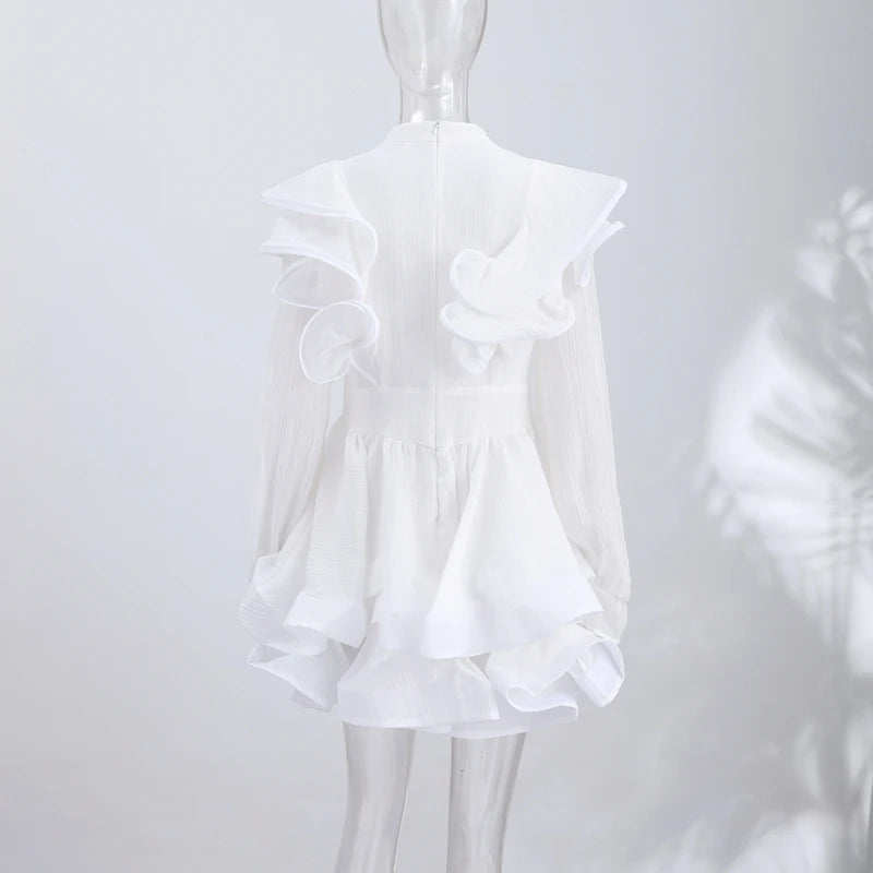 Elegant Floral Print Chiffon Dress Women's Backless Long Sleeve Ruffle Waist Cutout Tiered Dresses 2026 New Lady Party Wear
