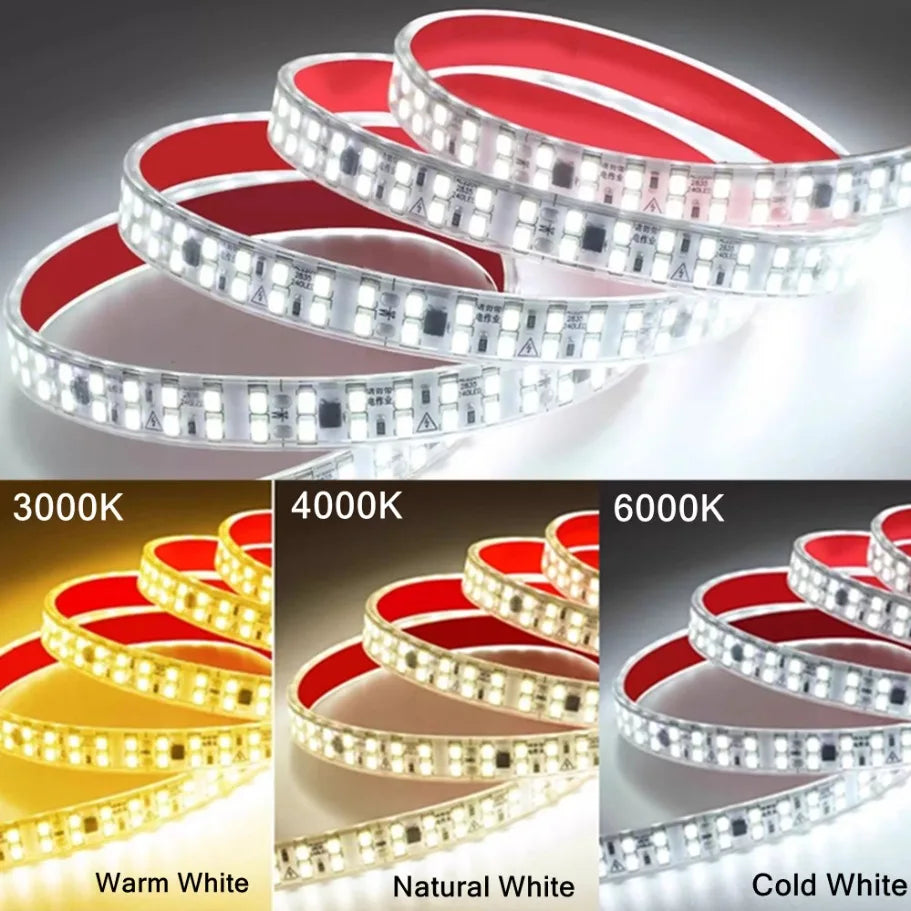12MM Width SMD 2835 LED Strip 240LEDs/M AC220V Flexible Cuttable Soft Lamp IP68 Waterproof Warm/Neutral/White Light With EU Plug