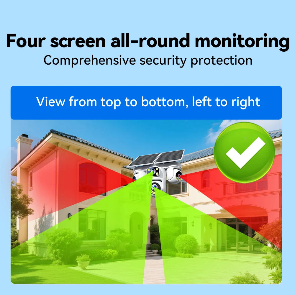 No Wiring Needed! Solar Security Camera 20MP, 360° Auto Tracking, Permanent Power, Full Color Night Vision, 2-Way Audio, IP66