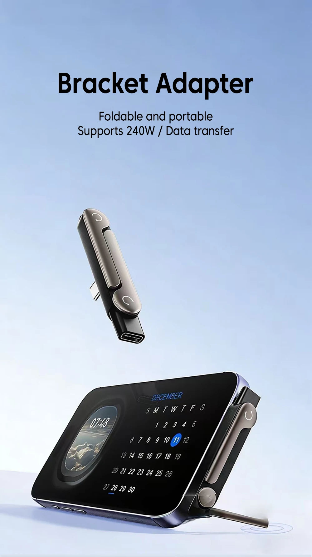 3PCS Type C Phone Charging Bracket Adapter 240W Fast Charging OTG Type-C Male to USB-C Female Converter With foldable Holder
