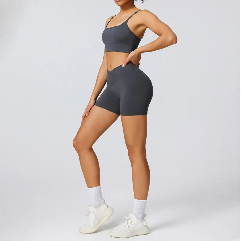 Women's Nude Yoga Set High-end Beautiful Back High Elasticity Quick Drying Bra Shorts Two-piece Set Outdoor Sports Fitness Suit
