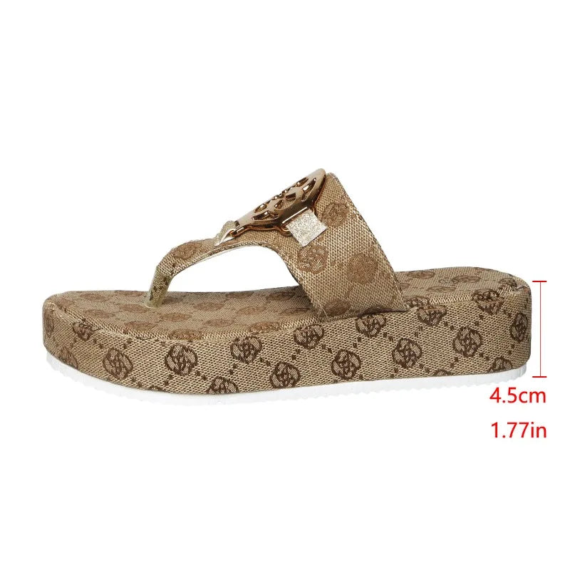 Women Flip-flops Fashion Platform Cool Slippers Summer Open-toe Beach Slippers Retro Embroidered Metal Buckle Designer Slippers