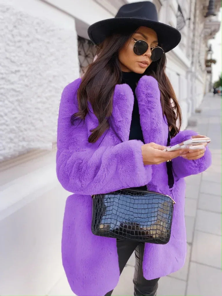 Women Spring Long Faux Fur Coat Jacket Autumn Winter Thick Warm Coats Woven Block Trend Fur White Black Coat Parkas Streetwear