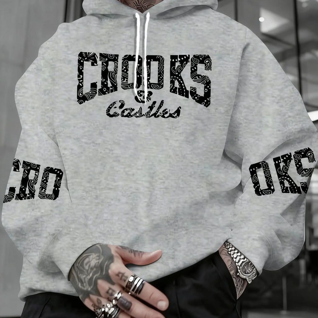 Men's Crooks & Castles Hooded with Iconic Print - Loose Fit Streetwear Hoodie, Slight Stretch Fabric, Machine Washable Winter