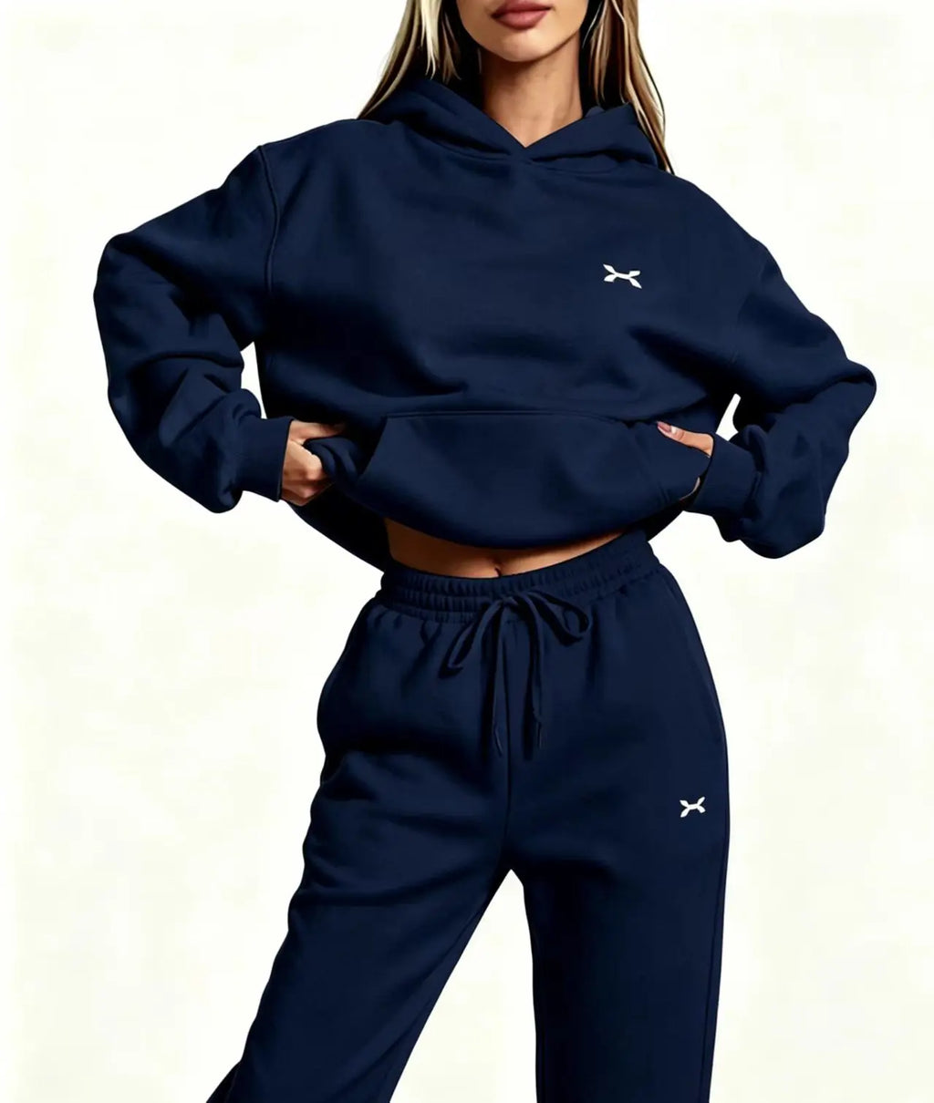 Men Women Hoodie Jogger Pants 2Pcs Set, Casual Street Tracksuit With Small Logo