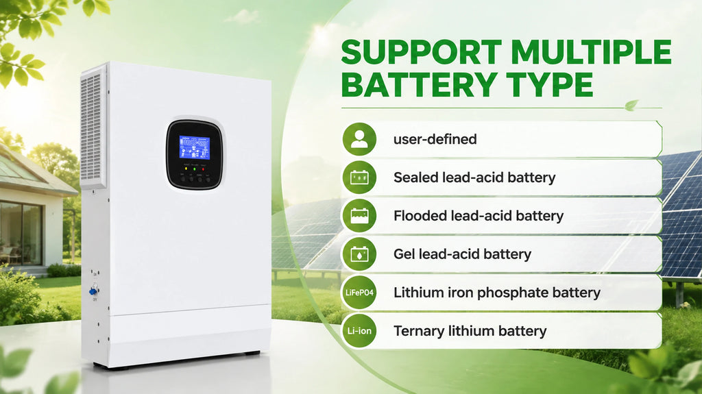 5KW Hybrid Solar Inverter 48VDC to 110VAC with 80A MPPT Controller 120-500V PV Input Pure Sine Wave Inverter for Home Solar System