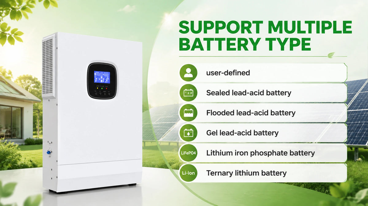 5KW Hybrid Solar Inverter 48VDC to 110VAC with 80A MPPT Controller 120-500V PV Input Pure Sine Wave Inverter for Home Solar System