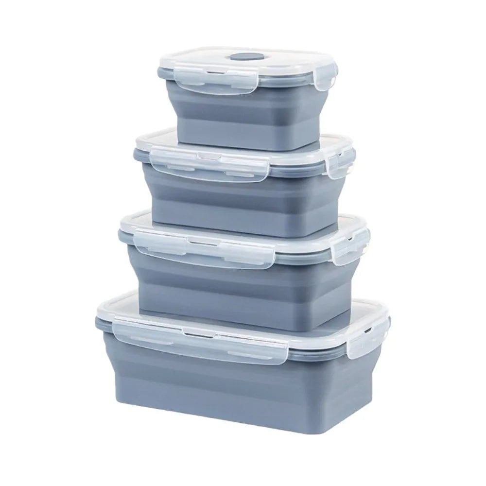 4pcs Microwaveable Silicone Lunch Box Large Capacity Rectangular Food Storage Container with Lid High-temperature Resistant
