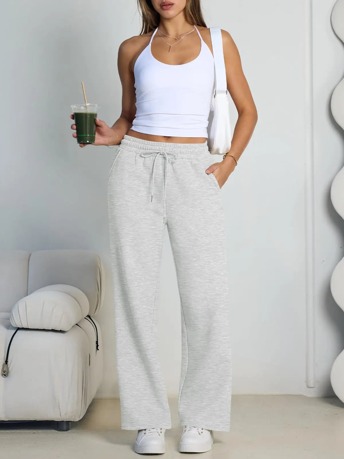 Women Summer Sweatpants 14 Colors Wide Leg Loose Fit Sports Pants Comfortable Drawstring Elastic Waist Casual Streetwear Joggers