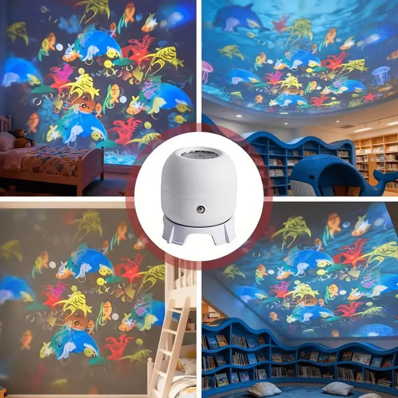 LED Ocean Projector Light 360° Rotating USB Powered Ambient Light Portable Dynamic Night Lamp for Travel Camping Use