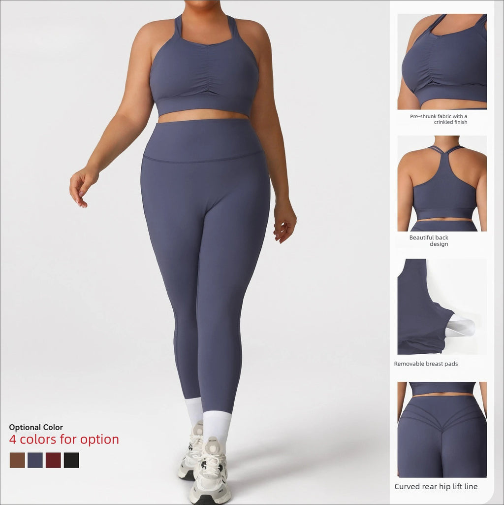 Plus Size Women Yoga 2 Piece Set Y Back Sports Bra High Waist Scrunch Butt Leggings Gym Set Fitness Workout Activewear Outfit