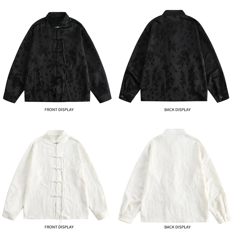 Spring and Autumn Solid Retro Vintage High Streetwear Men Long Sleeve Shirts Unisex Women Couple T-Shirt Casual Chic Jacket