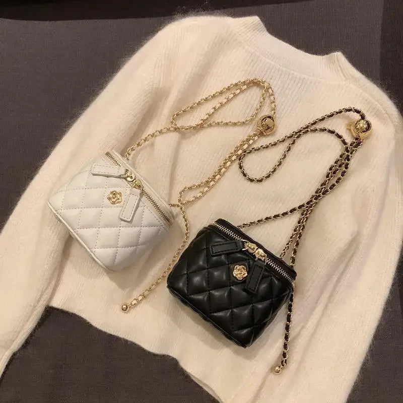 Camellia rhombic chain box small bag women's winter mini shoulder crossbody bag purses and handbags women handbags purses