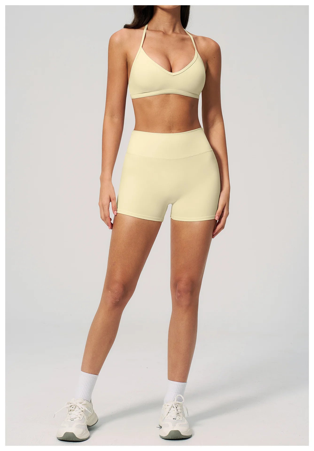 2 Pieces Yoga Set Women Tracksuit Backless Halter Tops High Waist Shorts Gym Suits Fitness Sportswear Workout Sets Athletic Wear