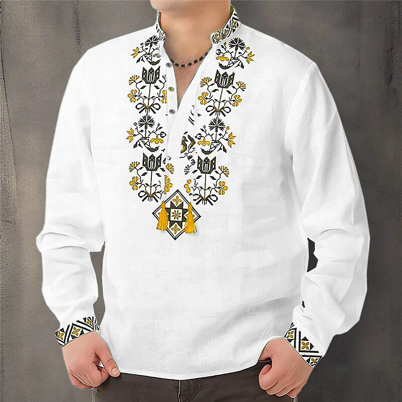 Cardigan Button Men's Shirt Casual Simple Comfortable Soft Material New Floral HD Pattern Personality Cardigan Shirt Long Sleeve