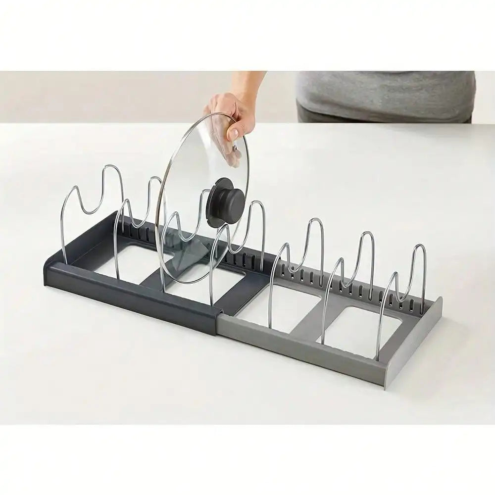 Expandable Pans Organizer Rack Kitchen Cabinet Pan Rack Drawer Expanding Cookware Space Saving Kitchen Cabinet Organizer Holde