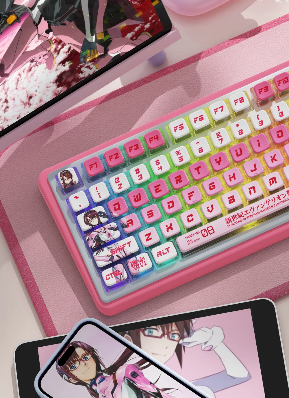 KYOMOT New EVA 01 00 02 08 Themed Anime Keycaps PBT Pudding MAS Profile Key Caps for MX Switch DIY Games Mechanical Keyboard Cap