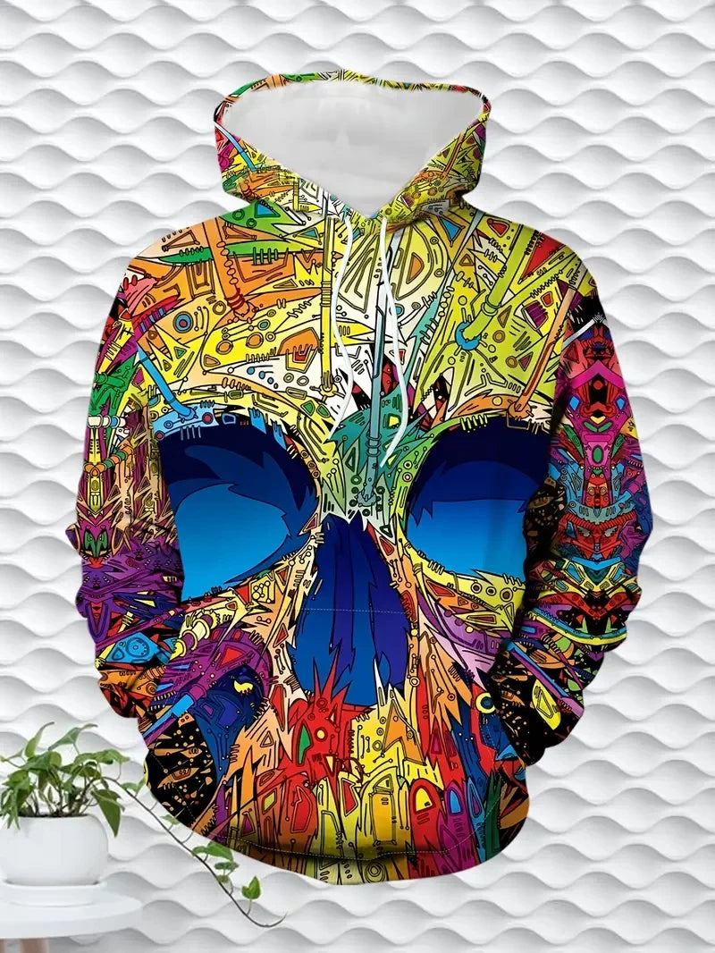 Vintage Cool 3D Print Skull Graphics Hoodie Drawstring Comfortable Super Dalian Long Hoodie Sweatshirt Spring And Autumn Clothes