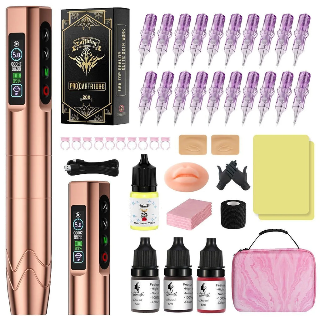 Ybeauty wireless dual battery embroidery machine P9 style with needle, contact lens, eyebrow tattooing machine